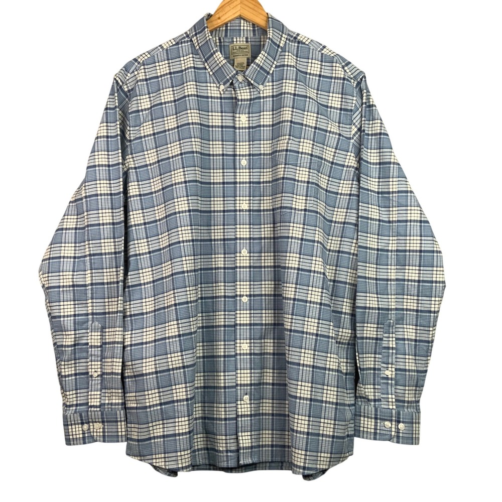 L.L. Bean Mens XL-Tall Plaid Button Down Shirt Long Sleeve‎ Comfort Fit Blue